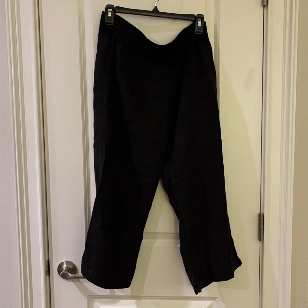 Allen Allen - Black wide-leg linen capris